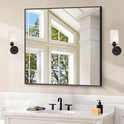 Black Bathroom Mirror for Wall, 30x30 Inch Rectangle Mirrors by Welcometocofeny