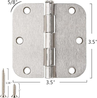 30 Pack Rounded Brushed Nickel Door Hinges 3.5 Inch 5/8" Radius 3 1/2" Satin - Image 5