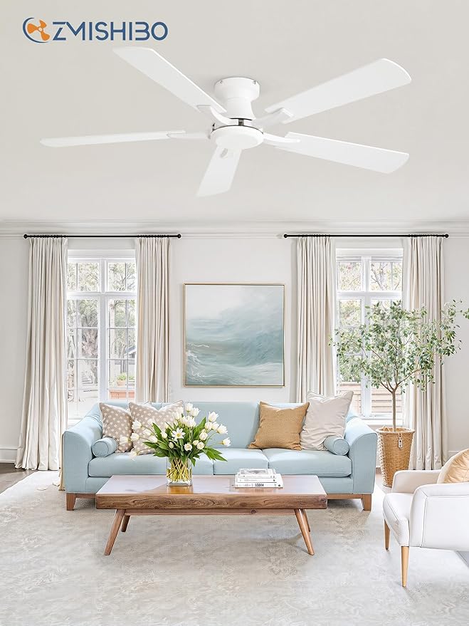 ZMISHIBO 52 Inch Ceiling Fan No Light, Flush Mount Low Profile, Modern White - Image 8