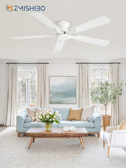 ZMISHIBO 52 Inch Ceiling Fan No Light, Flush Mount Low Profile, Modern White - Image 8
