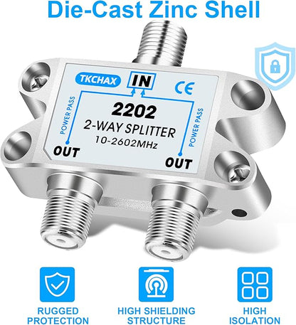 TKCHAX 2 Way Coaxial Cable Splitter, Support 10-2602MHz, RG6 Compatible - Image 5