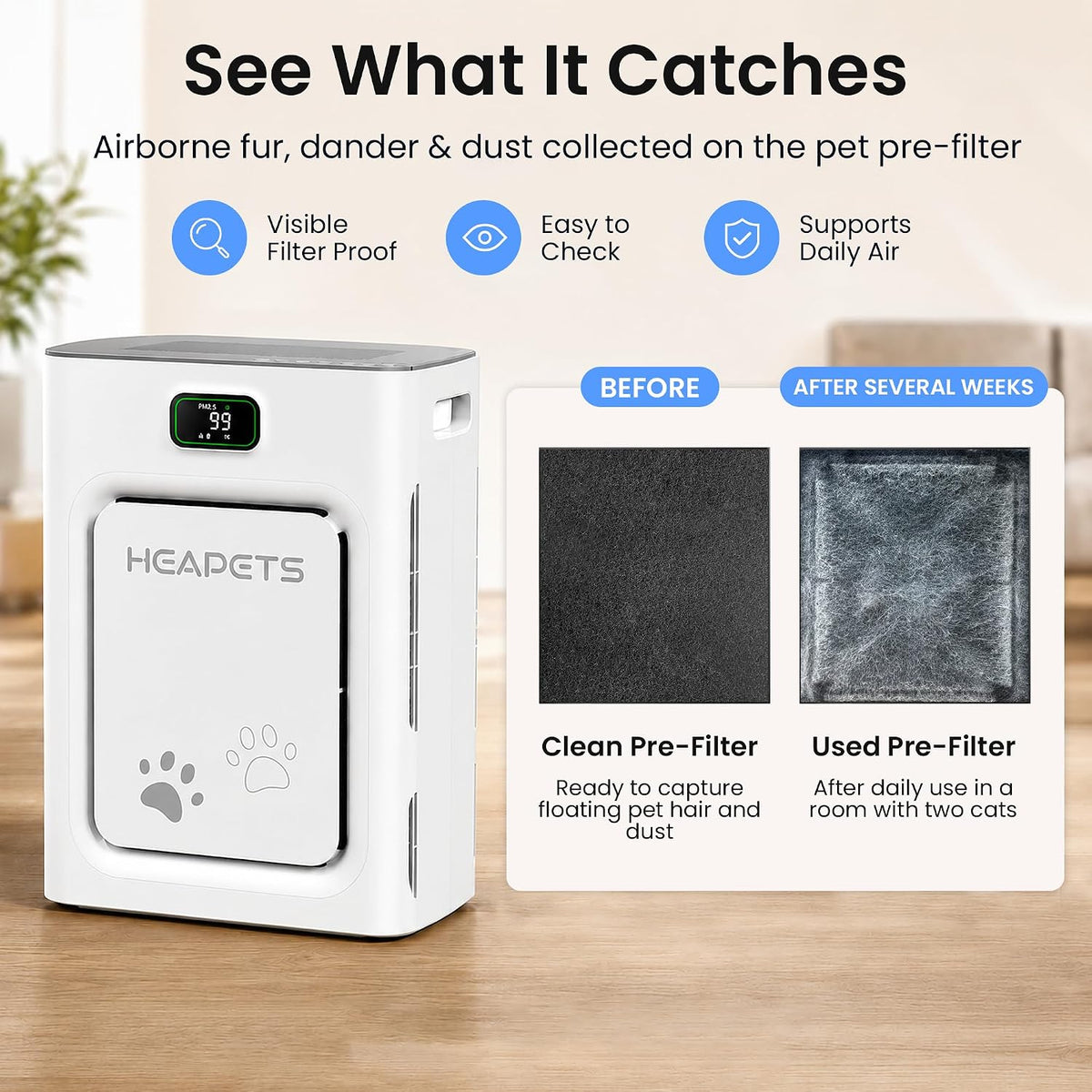 pet air purifier for home large room 2500, close-up detail