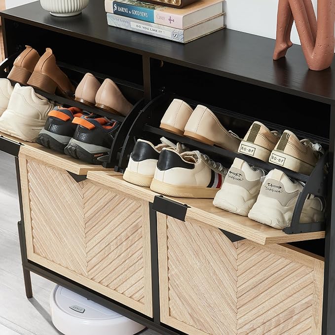 Shoe Cabinet Storage with 4 Flip Drawers, Narrow Hidden Shoes Organizer Cabinet - Image 5