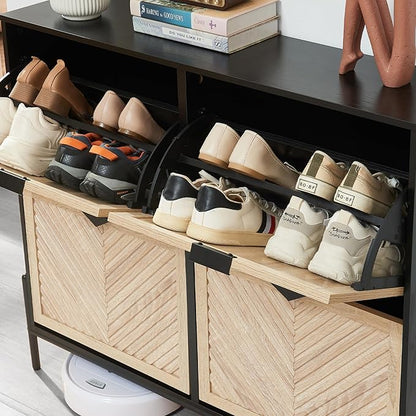 Shoe Cabinet Storage with 4 Flip Drawers, Narrow Hidden Shoes Organizer Cabinet - Image 5