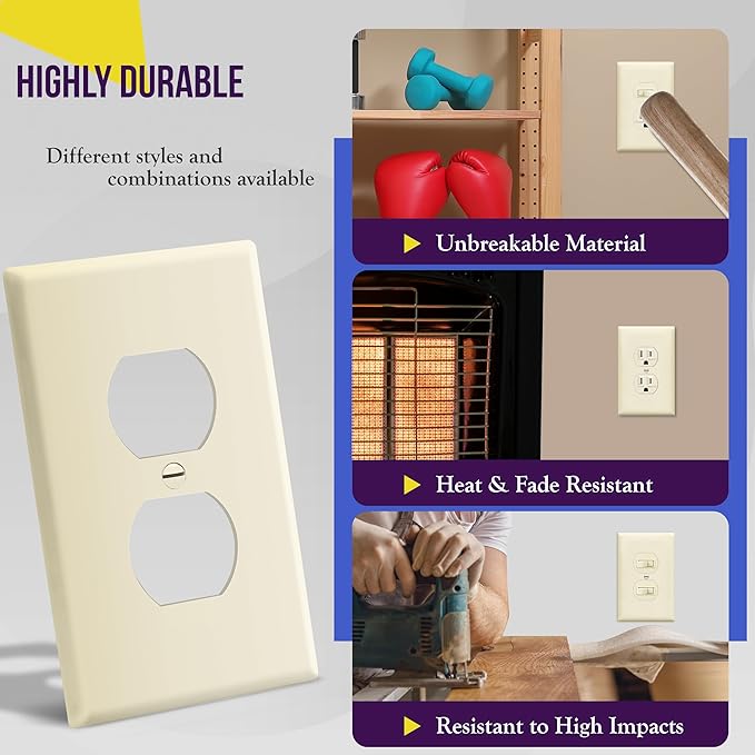ENERLITES Duplex Receptacle Outlet Wall Plate, Midway Size 1-Gang 4.88" x 3.11" - Image 5