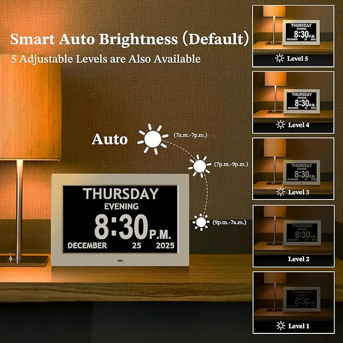 10.1'' Extra Large Digital Clock, 1280*800p HD Display, Dementia Clock - Image 5