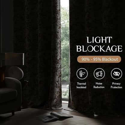 Beauoop Brown Floral Jacquard Blackout Curtains 96 Inches Long 2 Panels - Image 3