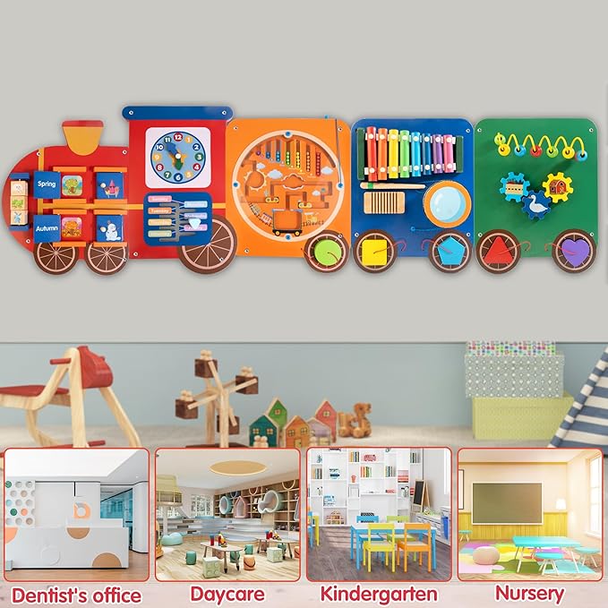 Train Activity Wall Busy Board Panels | 11-in-1 Wooden Sensory Wall Panel - Image 5