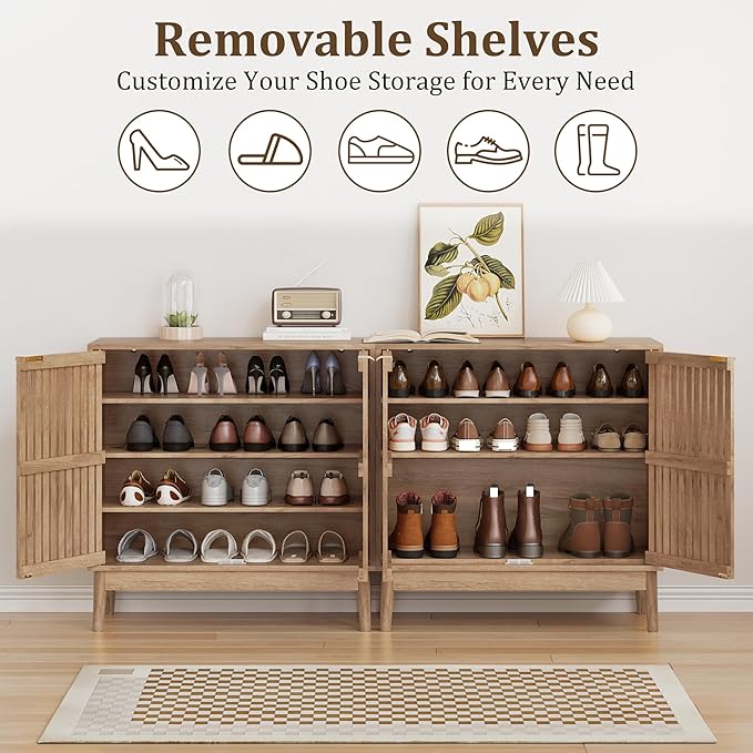 Shoe Cabinet with 2 Doors and Shelves, 4-Tier Shoe Cabinet Storage - Image 5
