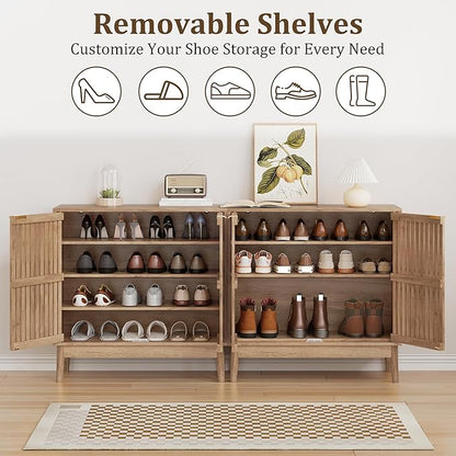 Shoe Cabinet with 2 Doors and Shelves, 4-Tier Shoe Cabinet Storage - Image 5