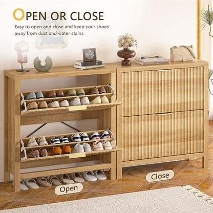Shoe Cabinet Storage for Entryway, Fluted Shoe Cabinet - Image 7