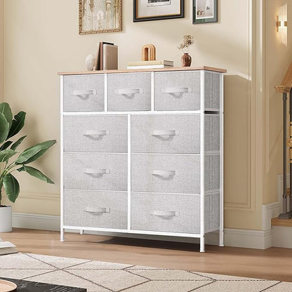 DWVO 9 Drawer Dresser, Light Gray Fabric Storage Tower, Tall Organizer Unit - Image 2