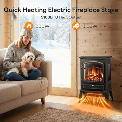 ZAFRO Electric Fireplace Stove, 5100 BTU Quick Heating Electric Fireplace Heater - Image 2