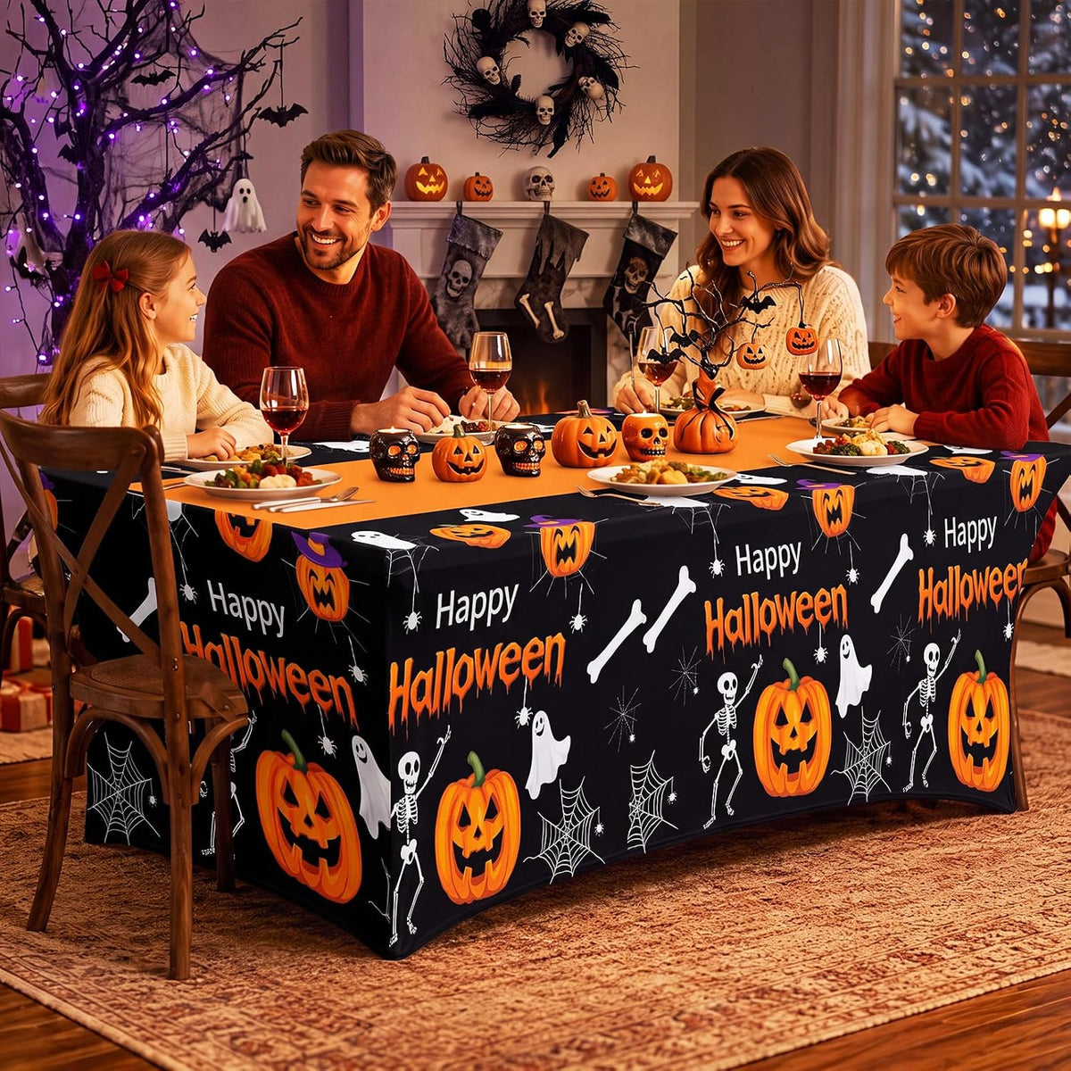 Moukeren 2 Pack Halloween Pumpkin Ghost Spandex Tablecloth 6ft Stretch Table ...
