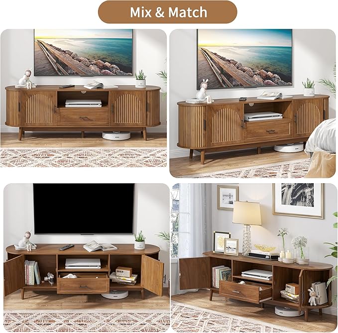 Mxtxmy 70" Fluted TV Stand for Tvs up to 80", Mid-Century Modern Entertainment - Image 7