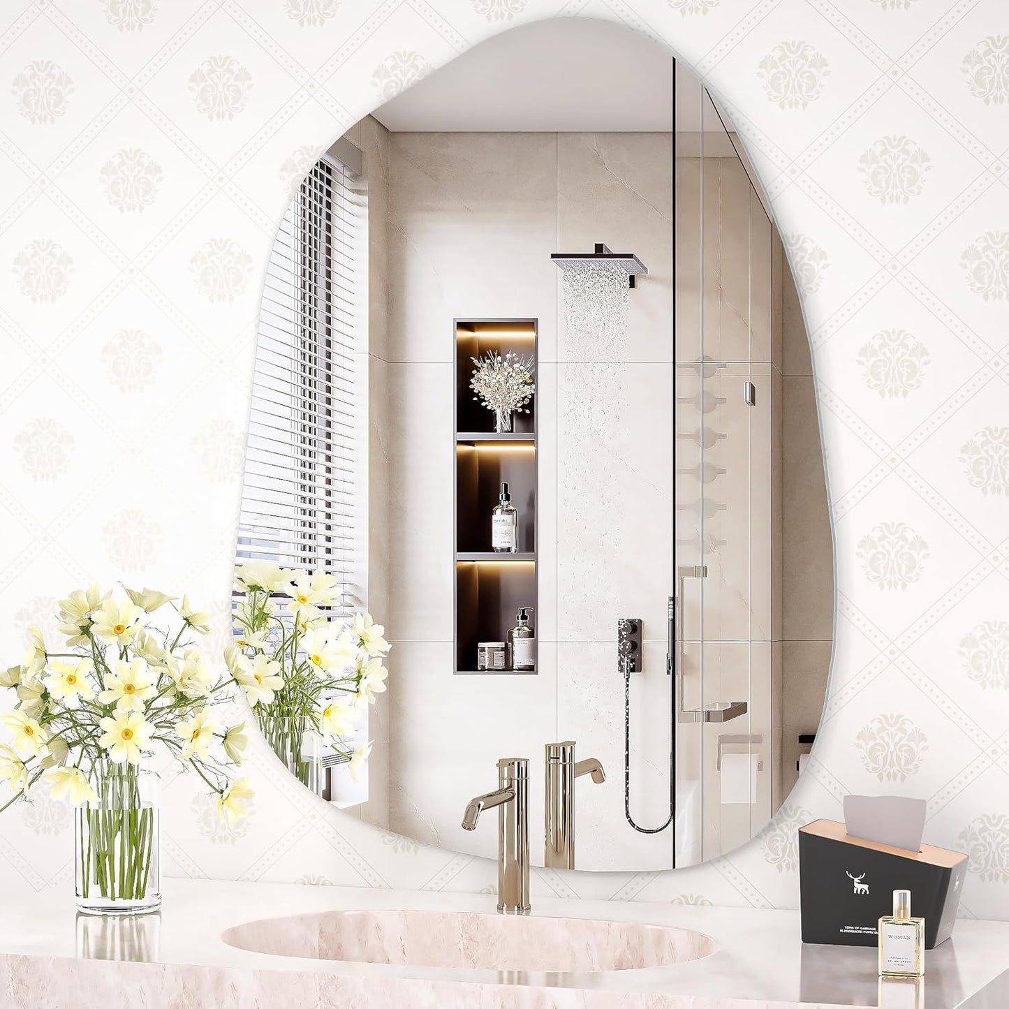 Hasipu 32"x24" Irregular Wall Mirror Frameless Asymmetrical Mirror for Wall | Frameless Wall Mirror, 4mm Tempered Glass, Horizontal & Vertical, Wall Mount, Bathroom, Bedroom, Modern Home Decor