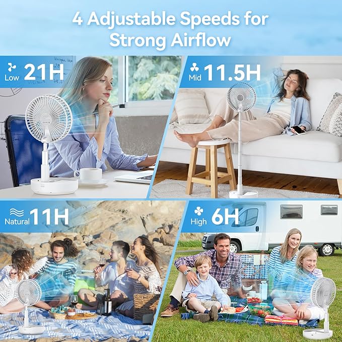 Primelove Portable Oscillating Rechargeable Fan, Battery Operated - Image 5