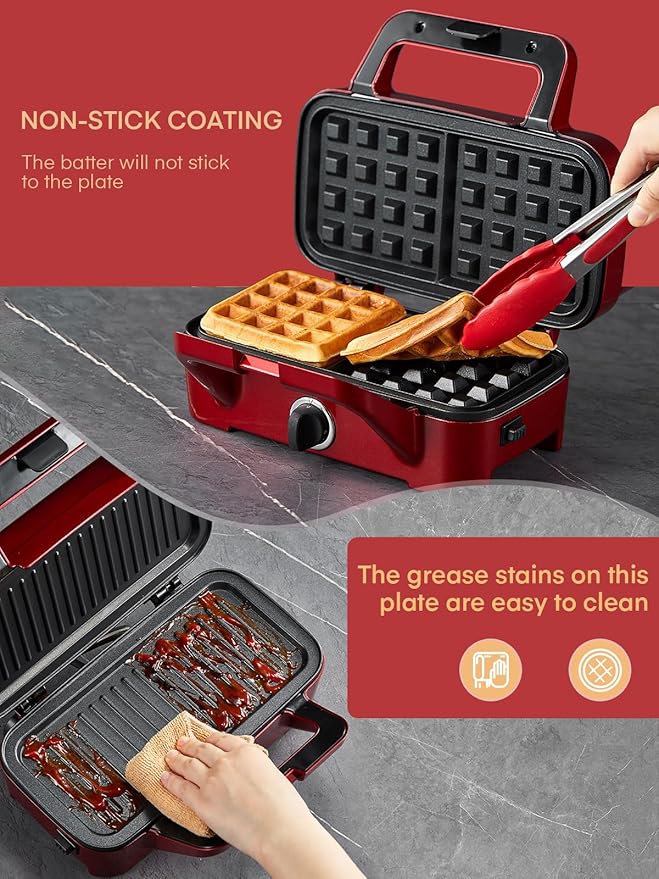 FOHERE Waffle Maker 3 in 1 Sandwich Maker 1200W Panini Press - Image 9