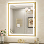 LED Bathroom Mirror 30"x36" Inch Brushed Gold Metal Frame Lighted Bathroom Vanity Mirror with Lights, Brighter Frontlit and Backlit Light up Anti Fog Mirror, 3-Color Dimmable, Memory Function