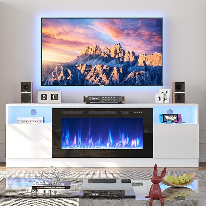 YISUFO 70" TV Stand with 36" Electric Fireplace, Large Modern Media - Image 8