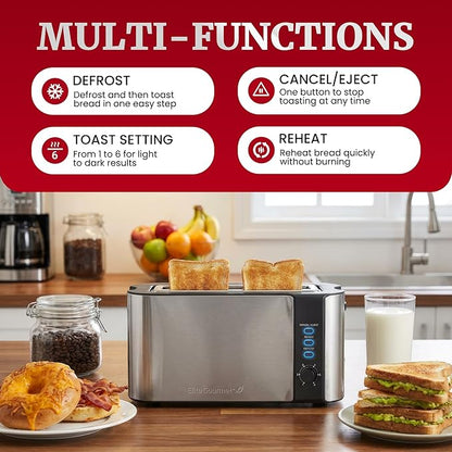 Elite Gourmet ECT3200 2-Slice, 1 Long Slot, Slim Toaster, 6 Toast Settings - Image 2