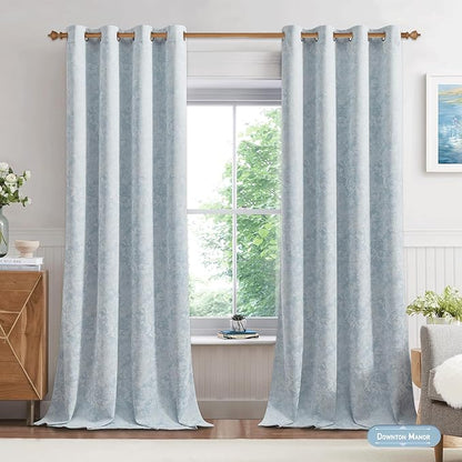 Beauoop Blue Floral Jacquard Blackout Curtains 96 Inches Long 2 Panels - Image 4