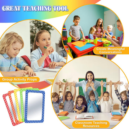 10 Pcs Non Breakable Acrylic Mirror for Kids - 6x4" Bulk Small Pastel Shatterproof Plastic Locker Mirror with Round Corners for School Classroom, Sel, Phonics, DIY Crafts (Classic Colors)