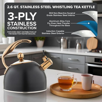 Viking 3-Ply Stainless Steel Tea Kettle, 2.6 Quart Stovetop Hot Water Pot - Image 2
