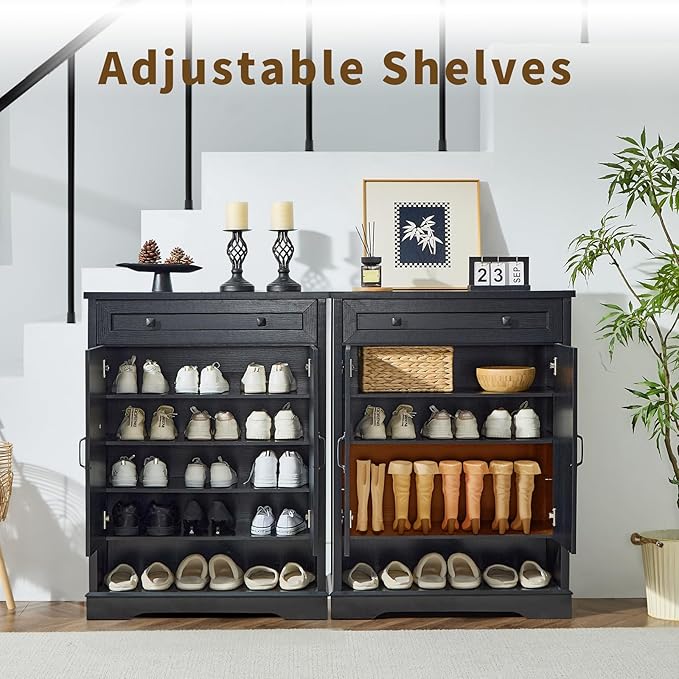 SOOWERY Shoe Cabinet with Drawer, Farmhouse Shoe Storage Cabinet with Doors - Image 6