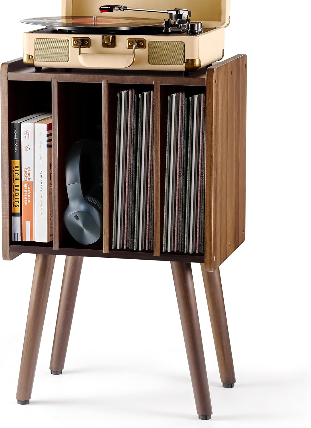 2bhome wooden record player stand, vinyl record storage, main product view