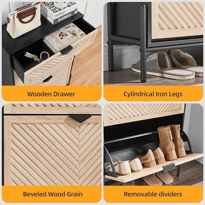 Shoe Cabinet Storage with 2 Flip Drawers, Narrow Hidden Shoes Organizer Cabinet - Image 7