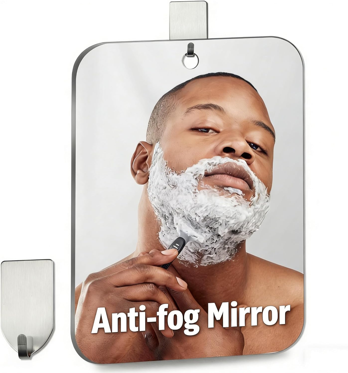Shatterproof Fogless Shower Mirror for Shaving (8 x6 Inch Medium-Size) No-Fog Waterproof Wall Mounted Bathroom Accessory, Hanging Anti-Fog Shaving Mirror for Men, Perfect for Camping and Travel Use
