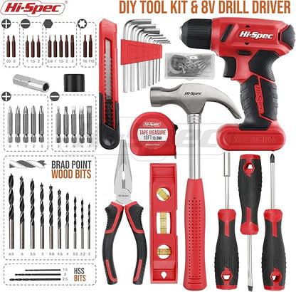 Hi-Spec 58pc Red 8V USB Electric Power Cordless Drill Driver and Home DIY Tool - Image 2