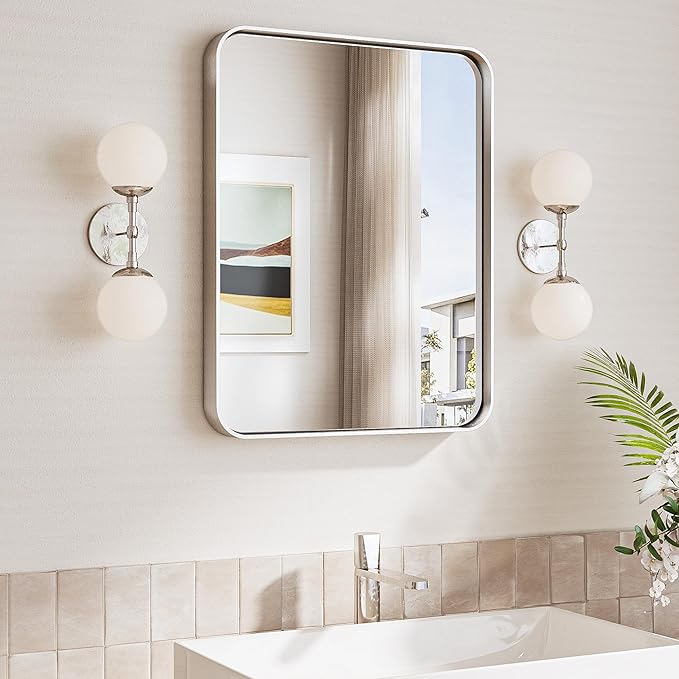 TokeShimi 16x20 Brushed Nickel Bathroom Mirror, Vanity Mirror Bathroom Wall by RefinedBathroomAccessories