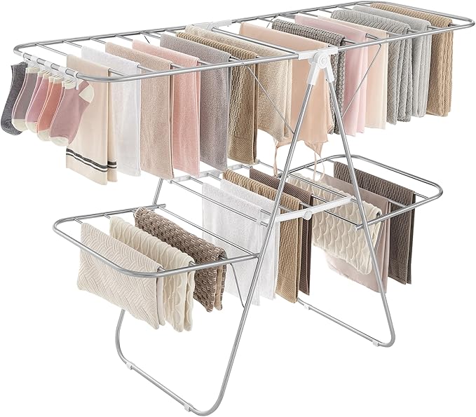 SONGMICS Clothes Drying Rack, Foldable 2-Level Laundry Drying Rack, by SONGMICSbySONGMICSHOME
