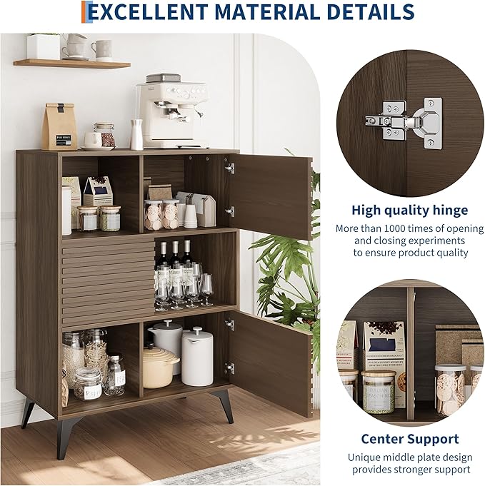 IDEALHOUSE Fluted Cabinet with Sliding Doors, Modern Wooden Storage Cabinet - Image 8