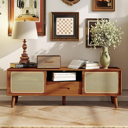 HollyHOME Bamboo TV Stand with Storage - Image 7