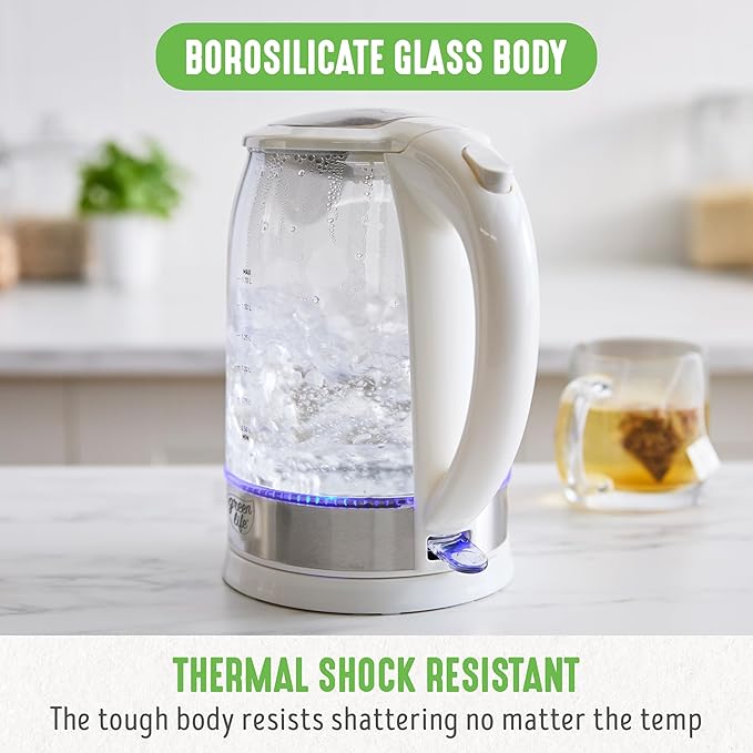 GreenLife 1.7 Liter Glass Electric Kettle, Easy One Touch Use, Quick Heating - Image 5