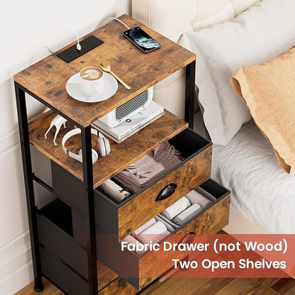 Night Stand with Charging Station & Voice Control LED Night Light, 4 Drawers - Image 6