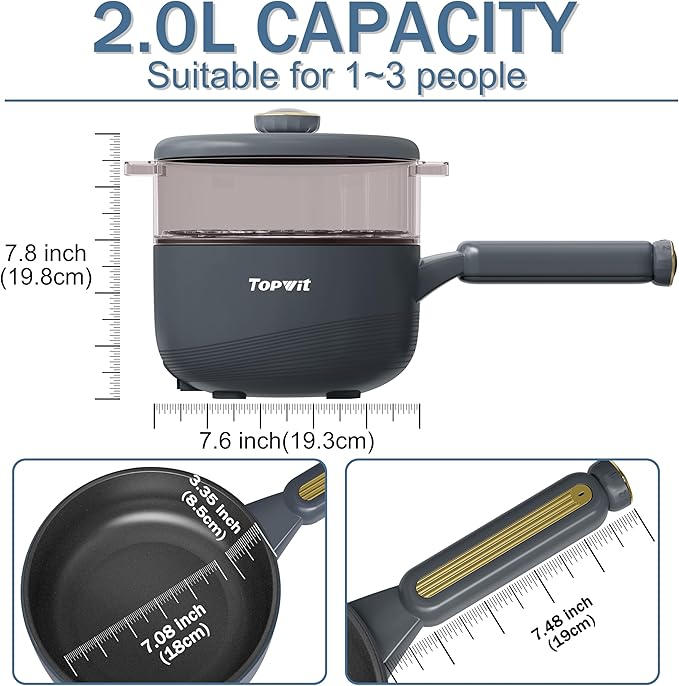 TOPWIT Hot Pot Electric with Steamer, 2L Multifunctional Electric Cooker - Image 3