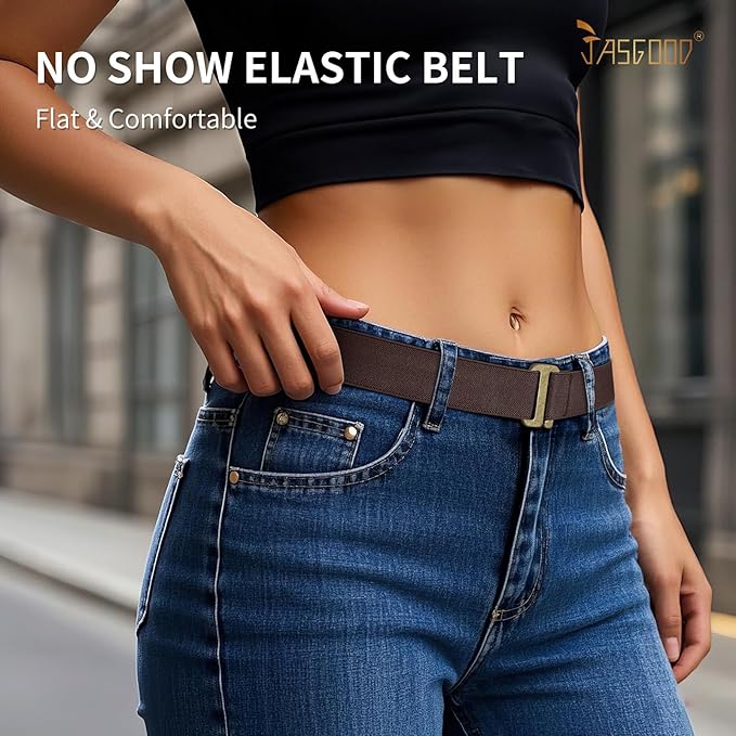 JASGOOD Women No Show Stretch Belt Elastic Web Strap Belt - Image 2