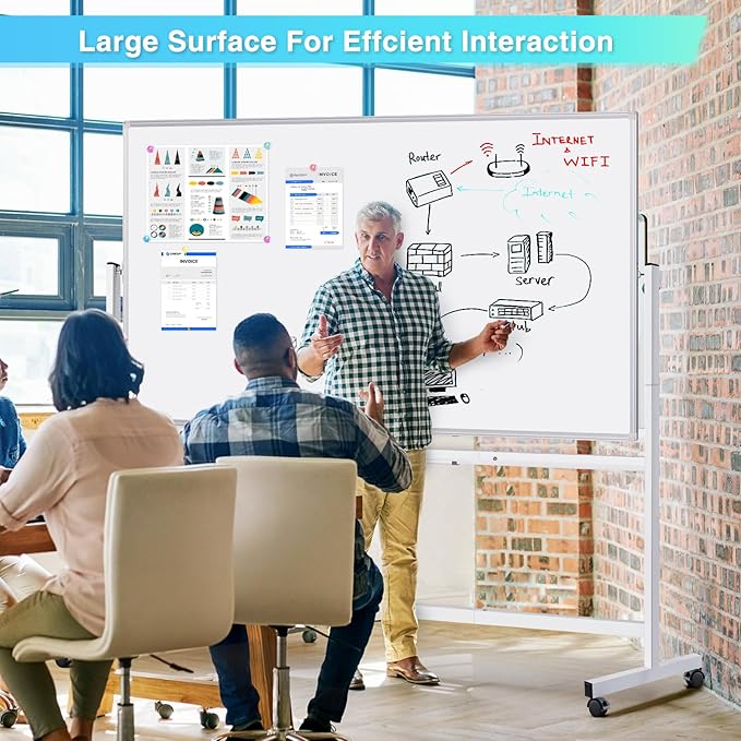 maxtek Rolling Whiteboard 72x40, Large Double-Sided White Board Dry Erase on - Image 7