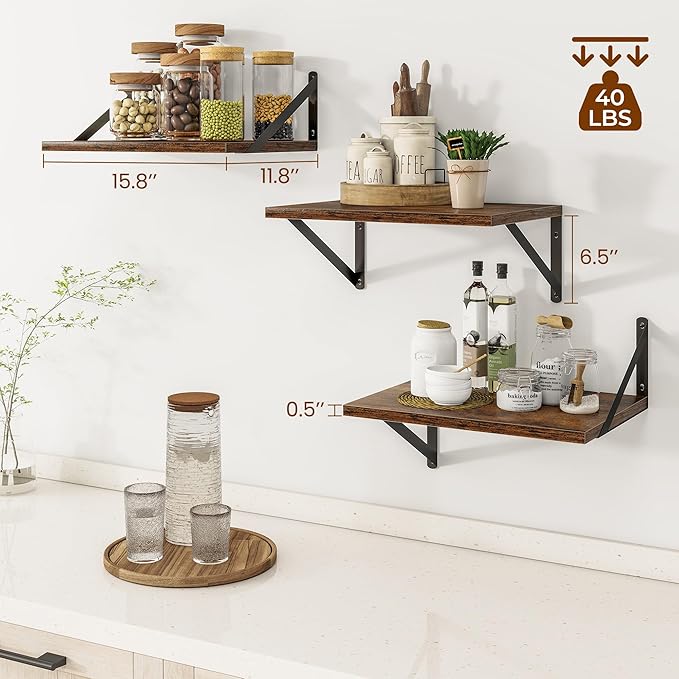 Deep Floating Shelves for Wall, 12 Inch Deep Floating Shelves Set of 3 - Image 3