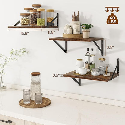 Deep Floating Shelves for Wall, 12 Inch Deep Floating Shelves Set of 3 - Image 3