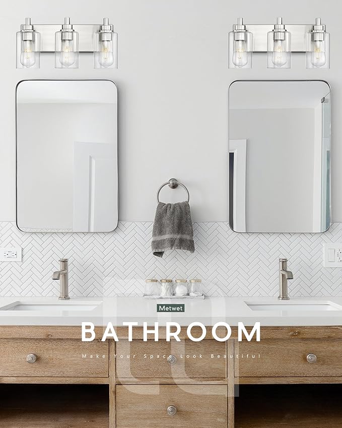METWET 3-Light Bathroom Light Fixtures, Brushed Nickel Vanity Light - Image 4
