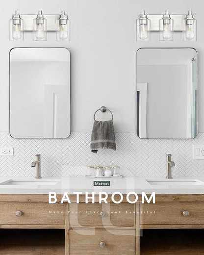 METWET 3-Light Bathroom Light Fixtures, Brushed Nickel Vanity Light - Image 4