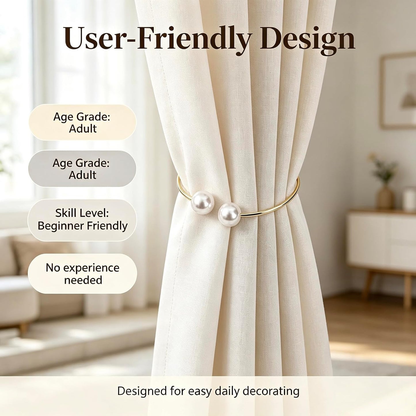 Elegant Pearl Curtain Tiebacks, Gold Metal Circle, 3.94 * 0.98 inches | Double-Pearl