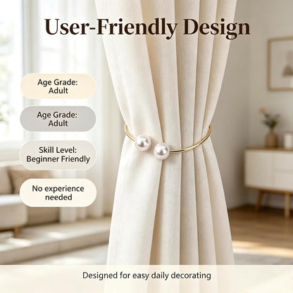 Elegant Pearl Curtain Tiebacks, Gold Metal Circle, 3.94 * 0.98 inches | Double-Pearl