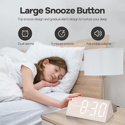 Digital Alarm Clock, with Wooden Electronic LED Time Display, 3 Alarm Settings - Image 5