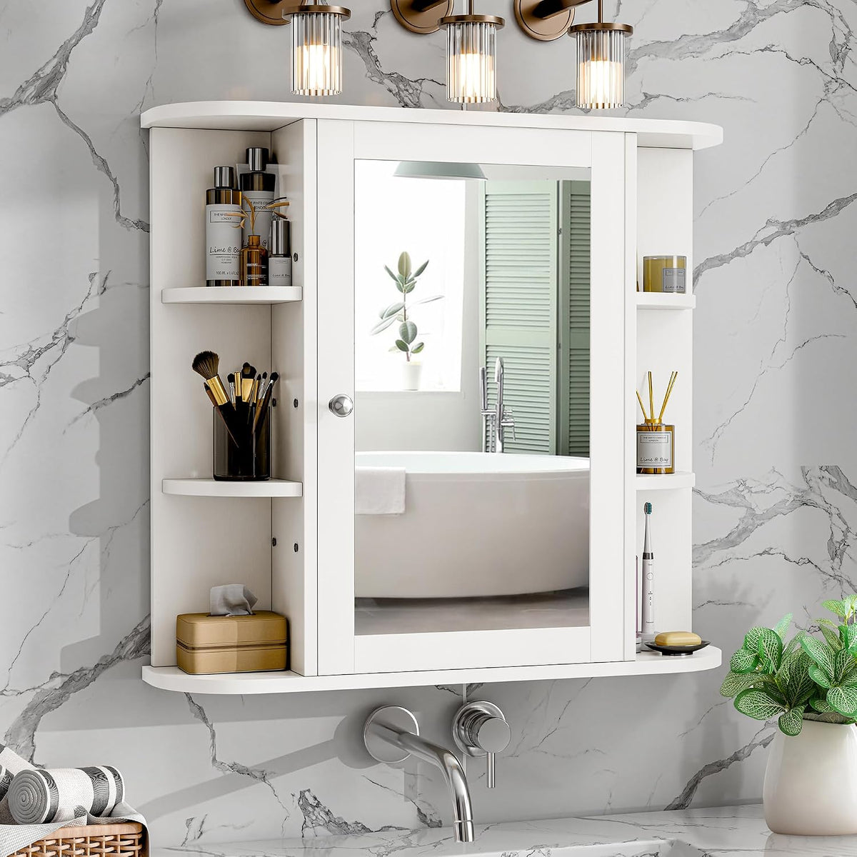 Bathroom Medicine Cabinet, Bathroom Mirror Cabinet Wall Mounted with 6 Side O...